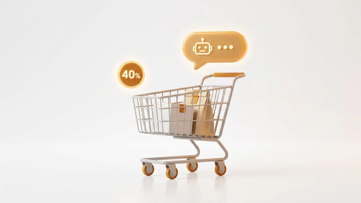 Shopping cart with AI chat bubble for ecommerce support